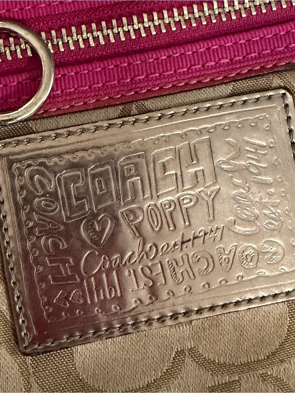 Coach Poppy Tan Signature Canvas Crossbody with Fuchsia Strap and Trim - Picture 2 of 12